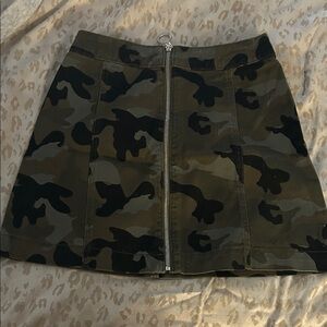 Divided Green and Black Camouflage Mini Skirt